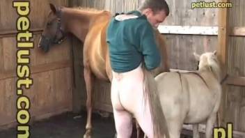 Skinny-looking dude fucking everything that moves in his barn