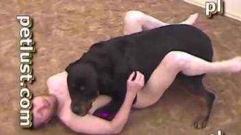 Man sucks a big dog cock then enjoys anal sex