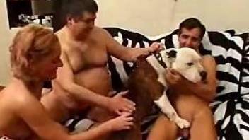 Dog and three bisexuals embark fantastic group fun