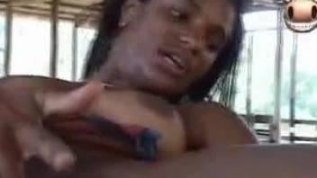 Adventurous ebony hottie fucking a hung brown pony