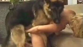 Blonde mommy gets fucked by a dog before going to sleep