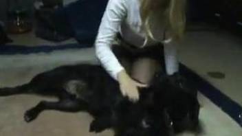 Big boobies blonde deepthroats a dog's great cock