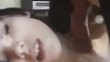 Brunette tasting dog's seed after hardcore oral