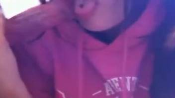 Pink hoodie hoe puts a dog's cock in her mouth