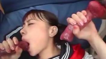 Schoolgirl sucking dicks and being a hot little bitch