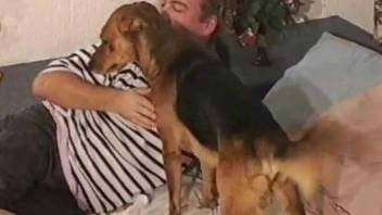 Blonde in black panties enjoys hard sex with a dog