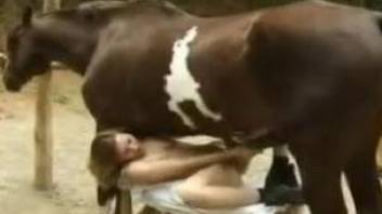 Babe slides underneath this stallion to get fucked