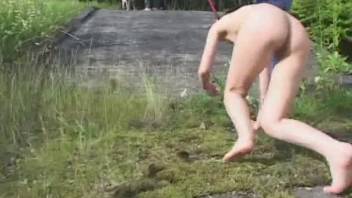 Asian leashed slave fucking a dog