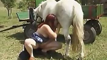 Redheaded babe enjoys sex with animals