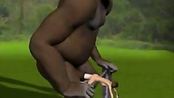 Gorilla fucks a miniature young brunette